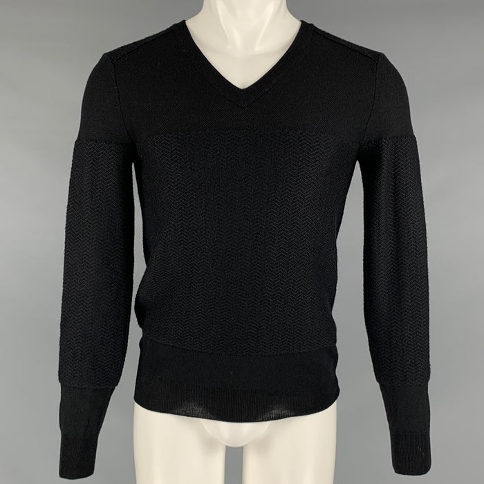 DIOR HOMME Taille XS Pull Col V En Laine Vierge Maille Noir