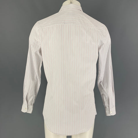 ERMENEGILDO ZEGNA Size M White Stripe Cotton Button Up Long Sleeve Shirt