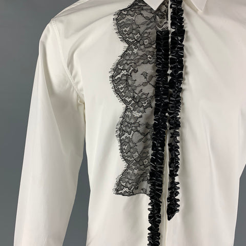 DSQUARED2 Size S White Black Applique Cotton Tuxedo Long Sleeve Shirt