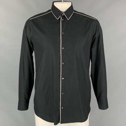 DOLCE & GABBANA Gold Size L Black & White Cotton Button Up Long Sleeve Shirt
