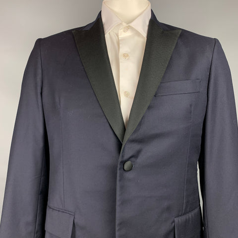 TODD SNYDER Size 42 Regular Navy & Black Wool Peak Lapel Sport Coat