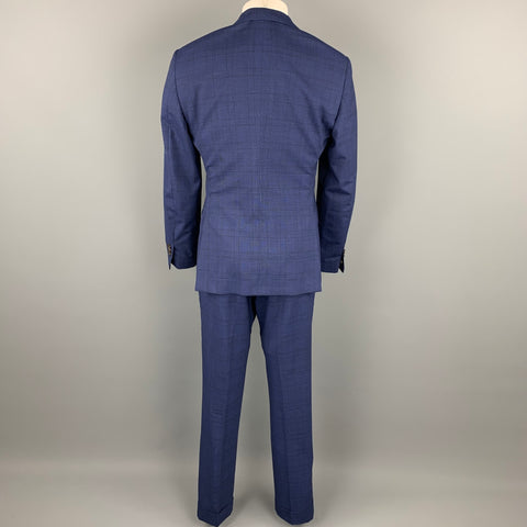 SAMUELSOHN Size 40 Navy Glenplaid Wool / Lycra Peak Lapel Custom Suit