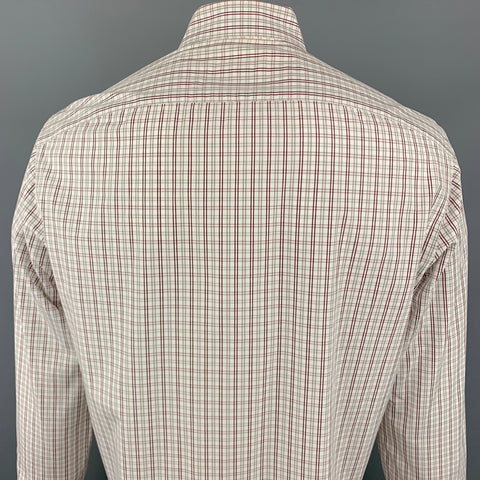 ISAIA Size XL Plaid White & Brown Cotton Button Up Long Sleeve Shirt