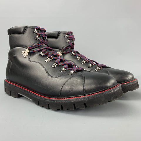 BALLY Charli Size 11 Black Contrast Stitch Leather Fur Ankle Hiking Boots