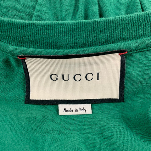 GUCCI Size L Green & White Logo Cotton Crew-Neck T-shirt