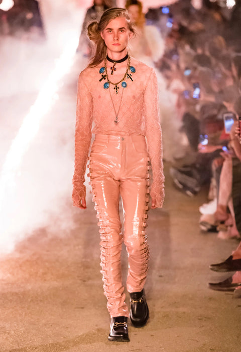 GUCCI Resort 2019 by Alessandro Michele Size 32 Pink Patent Leather Side Tabs Casual Pants