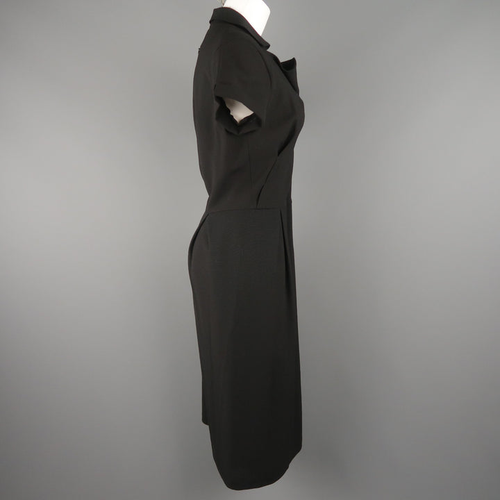 BOTTEGA VENETA Size 8 Black Virgin Wool Collared Origami Shift Dress