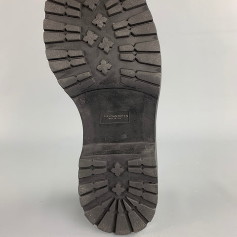 DRIES VAN NOTEN Size 12 Grey Leather Lace Up & Belt Shoes