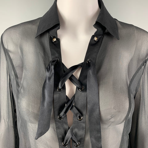 VALENTINO Roma Size 6 Black Silk See Through Laced Blouse