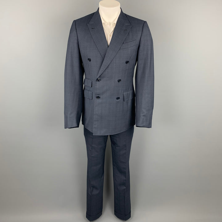 ERMENEGILDO ZEGNA Size 40 Navy Glenplaid Wool / Silk Double Breasted Suit