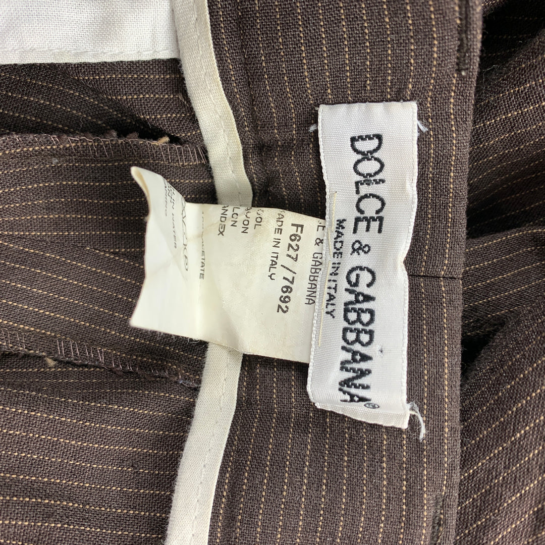 DOLCE & GABBANA Size 30 Brown Stripe Wool Blend Zip Fly Casual Pants