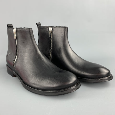 CoSTUME NATIONAL Taille 11 Bottes à fermeture éclair latérale en cuir noir