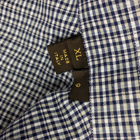 LOUIS VUITTON Size XL White Navy Plaid Cotton Button Up Long Sleeve Shirt