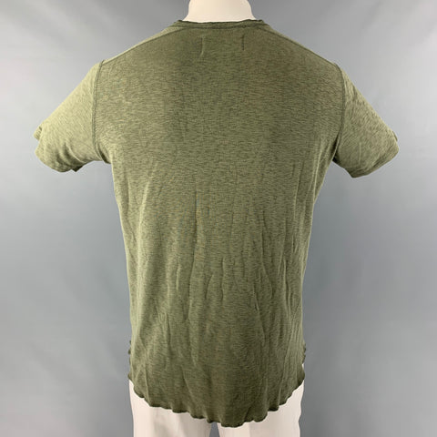 WINGS + HORNS Size L Olive Textured Cotton Henley T-shirt