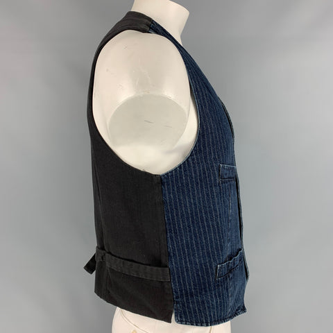 RALPH LAUREN Size XL Indigo & Black Pinstripe Cotton Denim Vest