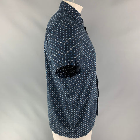 A.P.C. Size L Navy Geometric Cotton &  Silk Button Down Short Sleeve Shirt