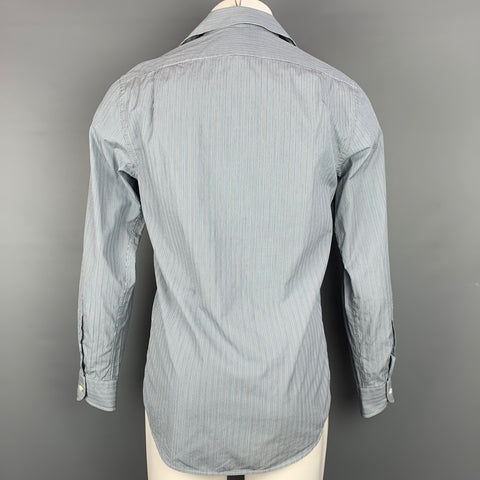 RALPH LAUREN Purple Label Size S Blue & Grey Stripe Cotton Spread Collar Long Sleeve Shirt