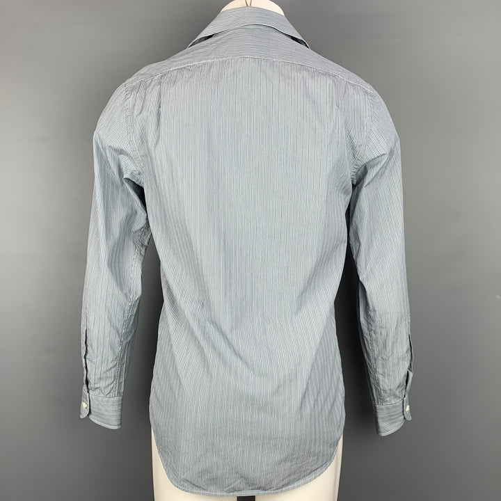 RALPH LAUREN Purple Label Size S Blue & Grey Stripe Cotton Spread Collar Long Sleeve Shirt