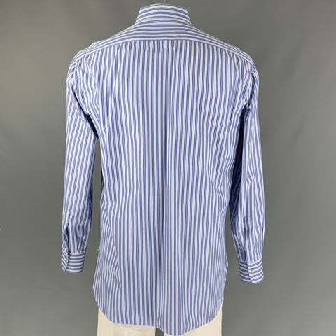 KITON Size XL White & Blue Stripe Cotton Button Down Long Sleeve Shirt