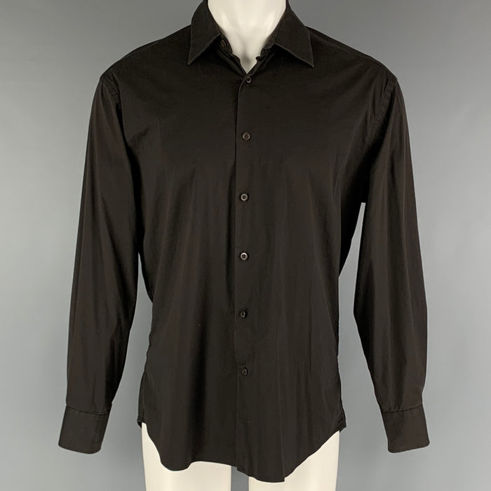PRADA Size M Brown Cotton  Elastane Long Sleeve Shirt