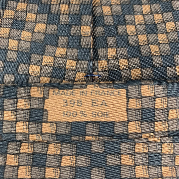HERMES 398 EA Corbata de seda a cuadros marrón y negra