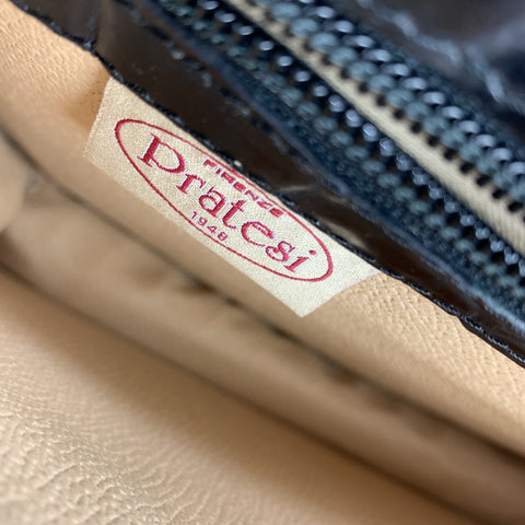 PRATESI Mini pochette en cuir noir brillant gaufré