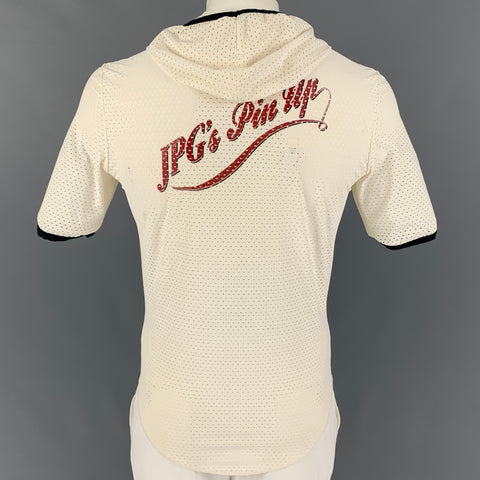 JEAN PAUL GAULTIER Size XL Cream Black Perforated Hooded Pullover