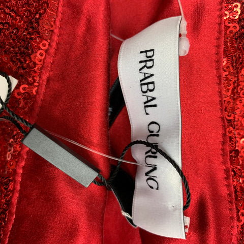 PRABAL GURUNG Size 2 Red Polyester Sequined Draped Dress Top