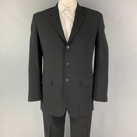 PRADA Size 42 Regular Black Virgin Wool Blend Notch Lapel Suit