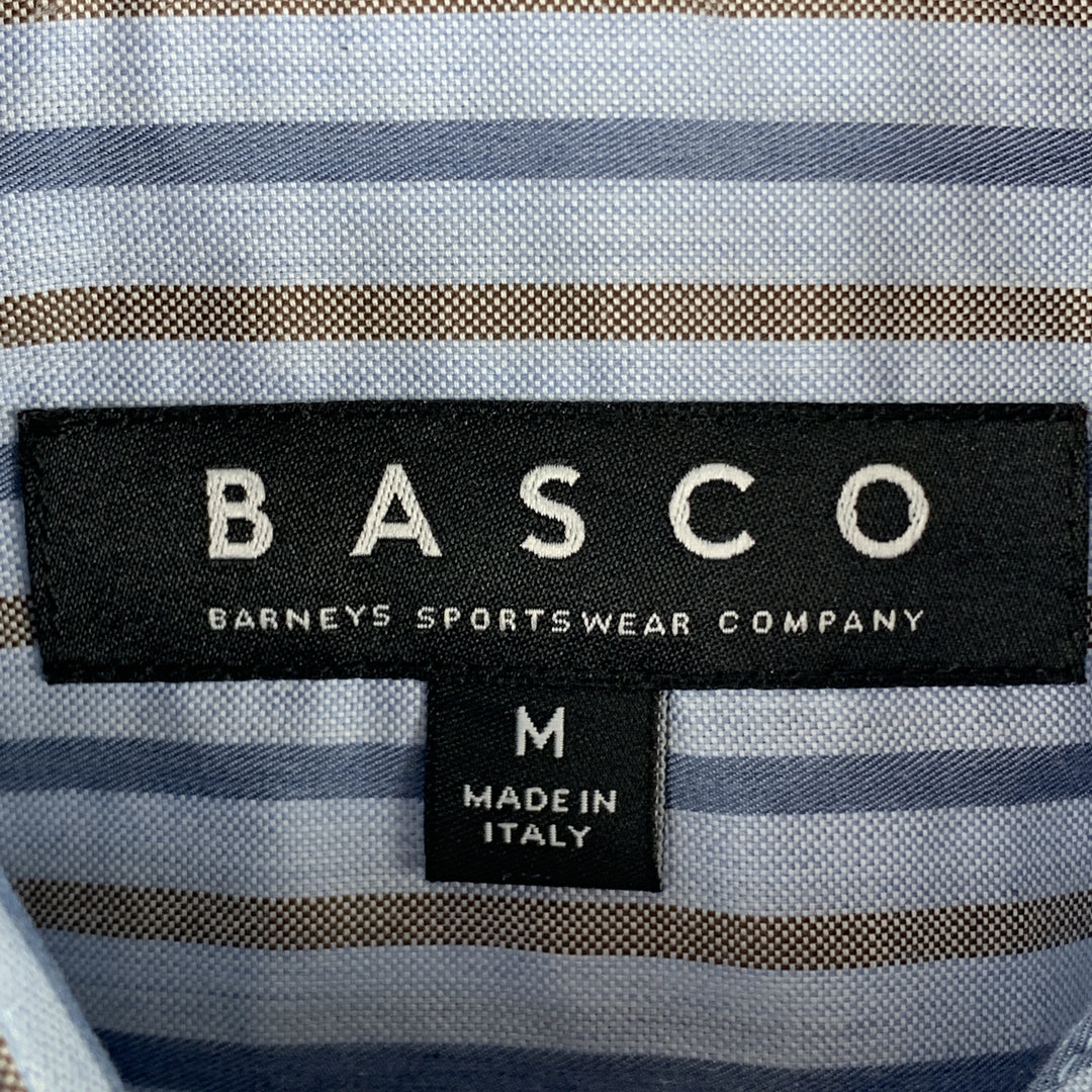 BASCO Size M Navy & Brown Stripe Cotton Button Up Long Sleeve Shirt