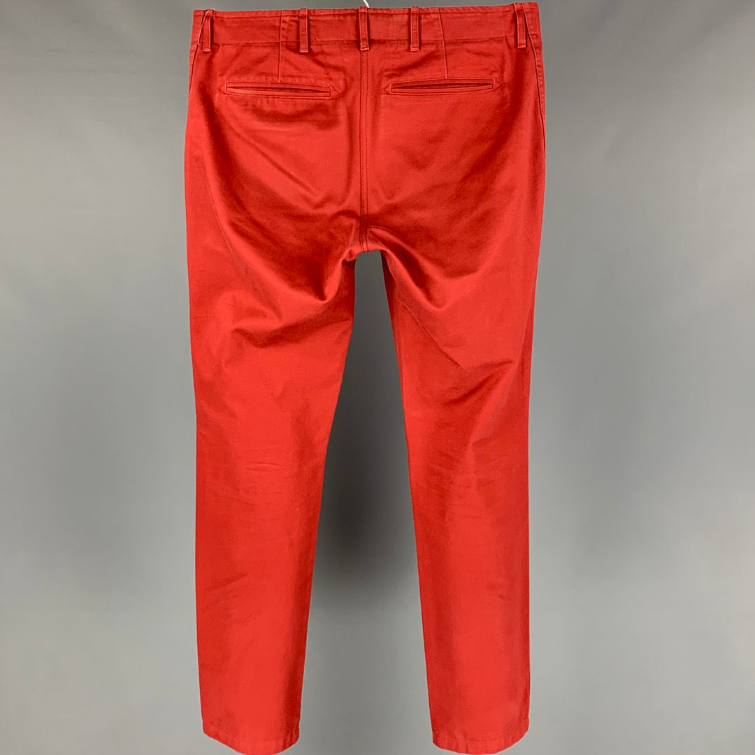 WINGS + HORNS Talla 32 Pantalones casuales con bragueta de botones de algodón color ladrillo