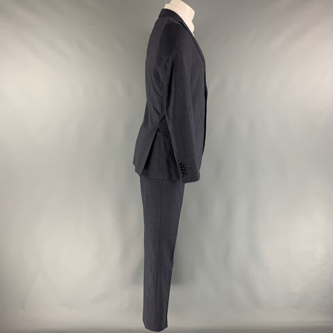 ETRO Size 38 Navy Paisley Wool  Elastane Notch Lapel 32 31 Suit