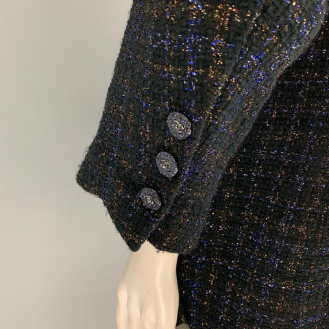 CHANEL Size 18 Navy Gold Cotton Blend Metallic Single Breasted Coat