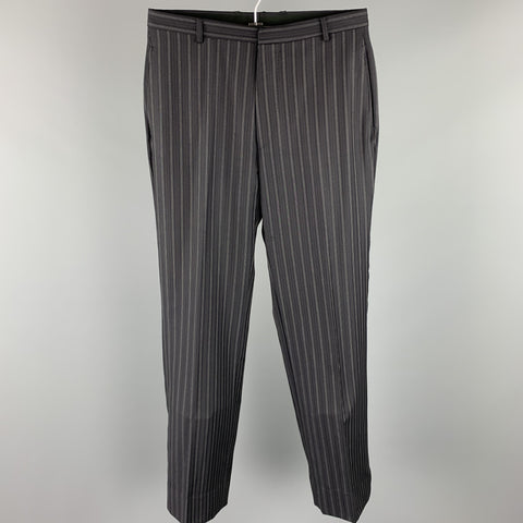 GUCCI Size 38 Regular Black Stripe Wool Notch Lapel Suit
