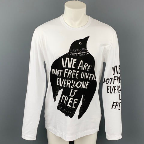 COMME des GARCONS HOMME PLUS Size L White & Black Graphic Cotton T-shirt