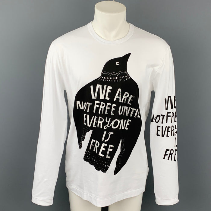 COMME des GARCONS HOMME PLUS Size L White & Black Graphic Cotton T-shirt