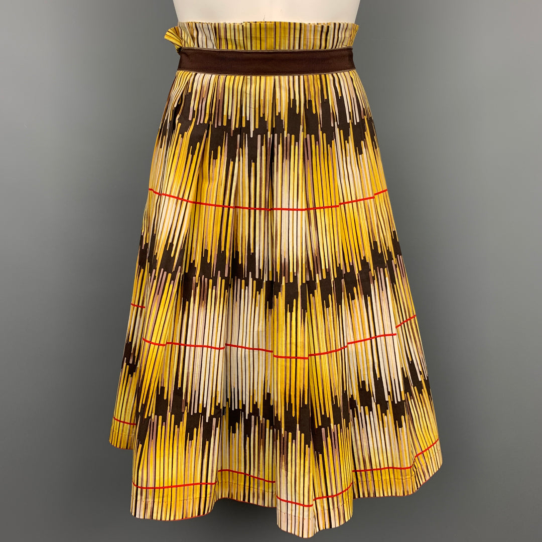 ROZAE NICHOLS Size L Yellow Brown Cotton Stripe Skirt