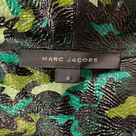 MARC JACOBS Size 4 Black &  Green Silk &  Nylon Camouflage Bow  Shirt