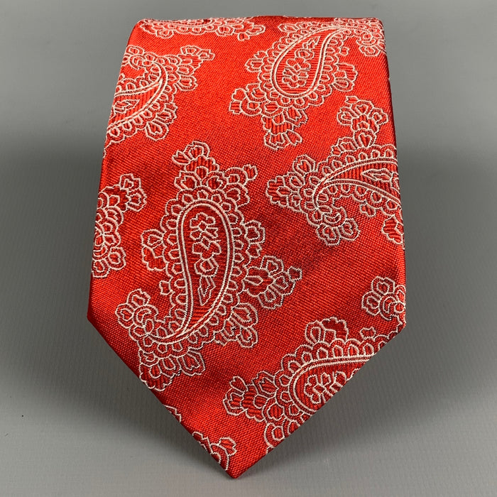 ETRO Red White Paisley Silk Jacquard Tie