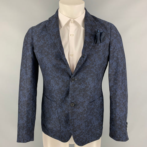 MONTEDORO Size 34 Blue & Black Marbled Linen / Cotton Sport Coat
