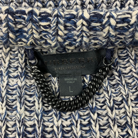 BURBERRY PRORSUM Spring 2012 Size L Navy & White Knitted Wool Fisherman Scoop Neck Sweater