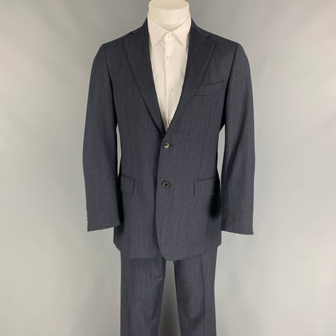 SALVATORE FERRAGAMO Size 38 Navy Stripe Wool Notch Lapel Suit