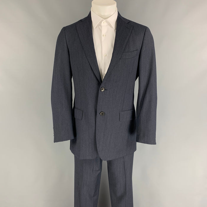 SALVATORE FERRAGAMO Size 38 Navy Stripe Wool Notch Lapel Suit