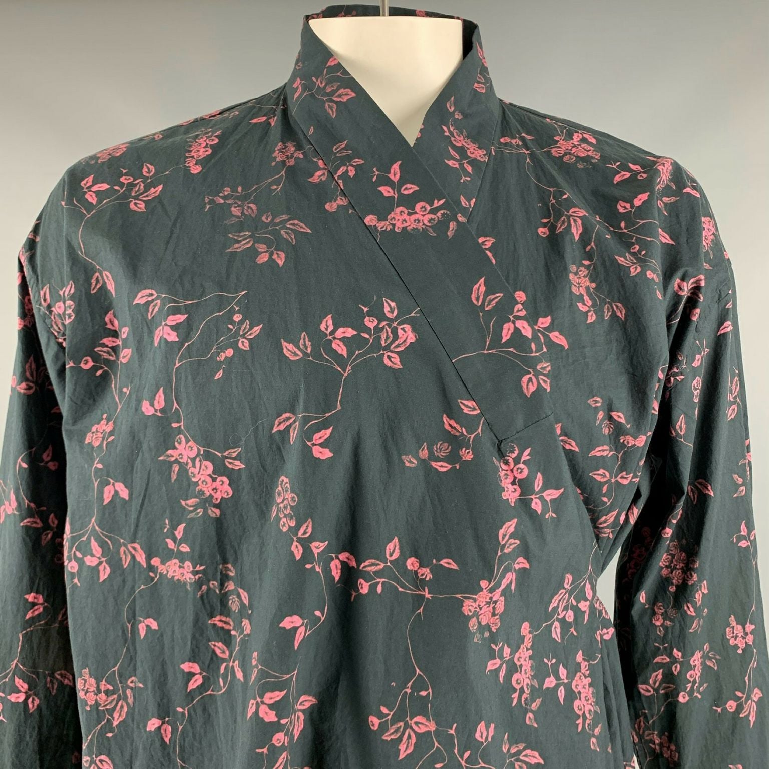 HAIDER ACKERMANN Size L Black Pink Cotton Floral Wrap Around