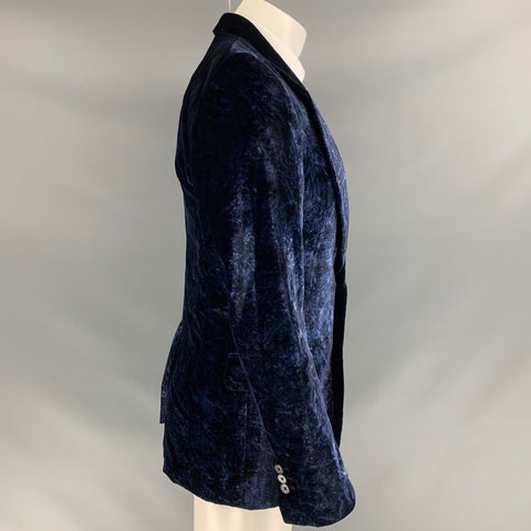 YVES SAINT LAURENT Size 38 Regular Navy Print Velvet Notch Lapel Sport Coat