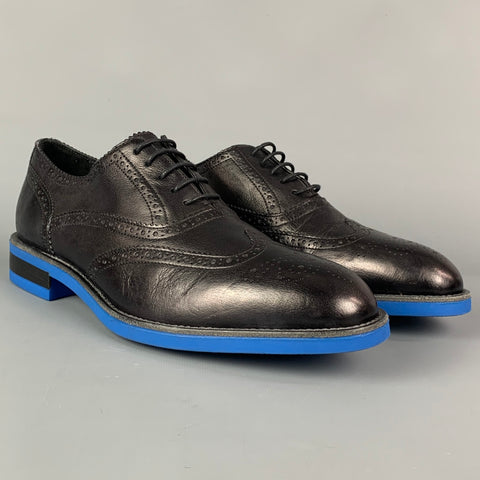PAUL SMITH Taille 10 Chaussures à lacets en cuir perforé bleu royal noir Wingtip