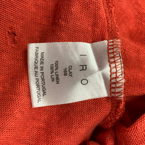 IRO Size XS Red Distressed Linen Crew-Neck T-shirt