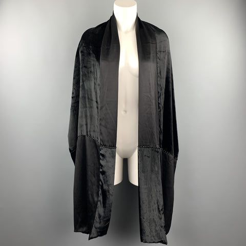 VINTAGE Noir Matières Mixtes Velours Soie Perlée Châle