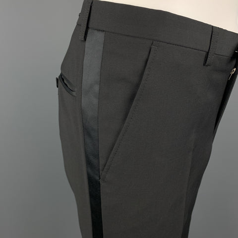 J. LINDEBERG Size 36 Black Wool Satin Peak Lapel Tuxedo Suit