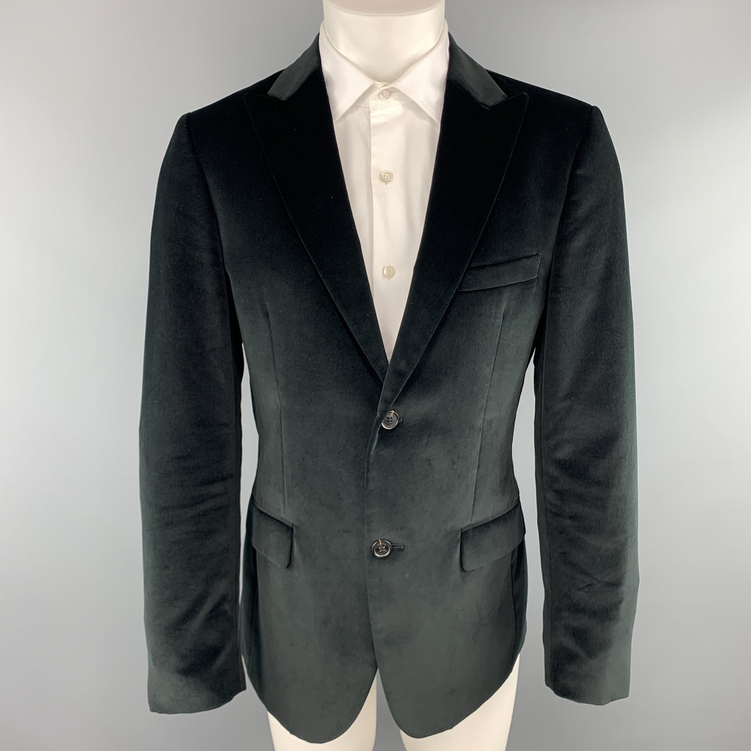 CALVIN KLEIN COLLECTION Size 38 Short Black Cotton Velvet Peak Lapel Sport Coat